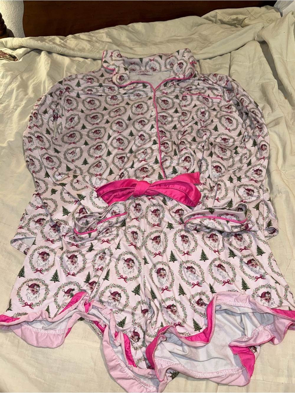 Jess Lea Santa Print Holiday Pajama Romper XL Pink
